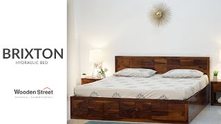 Brixton Sheesham Wood Hydraulic Bed With Storage  Latest Bed Design  WoodenStreet [upl. by Ylrrad]