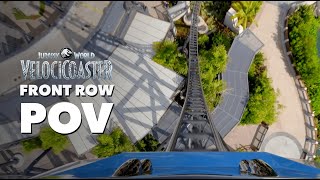 Front Row POV Jurassic World VelociCoaster  Islands of Adventure [upl. by Aderb]