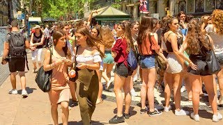 Barcelona Walk of La Rambla  Famous Tourist Street [upl. by Ahsinan]