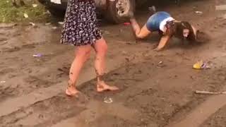 Girl slipping on mud and falls down shorts [upl. by Erickson]