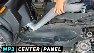 Piaggio MP3  Center Panel Removal  Mitchs Scooter Stuff [upl. by Yonina]