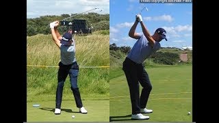 Justin Thomas golf swing  Long Iron faceon amp downtheline July 2017 [upl. by Suoiradal902]