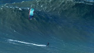 BIGGEST Wave Kite Surfed by Nuno Figueiredo at Nazare  Hard Rock version [upl. by Hillie]